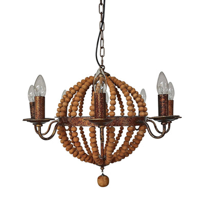 WOOD BEAD 8 LIGHT CHANDELIER, BROWN - Al Rugaib Furniture