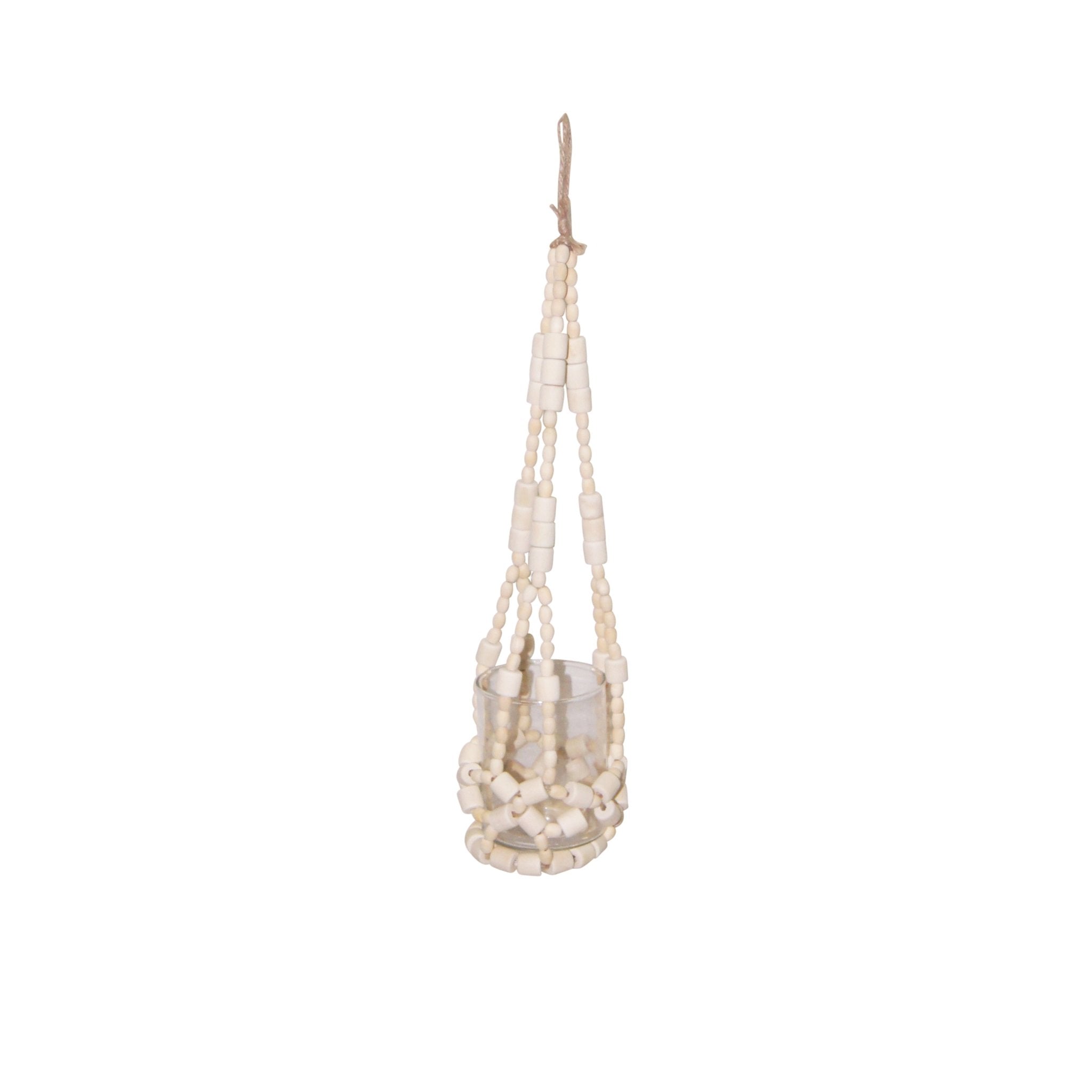 WOOD BEAD HANGING CANDLE HOLDER, IVORY Candle Holders| Sagebrook Home