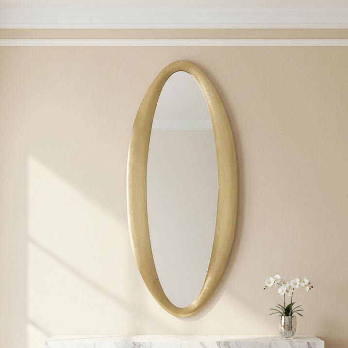 WOOD / BRASS CLAD, 64" OVAL WALL MIRROR, GOLD Mirrors| Sagebrook Home