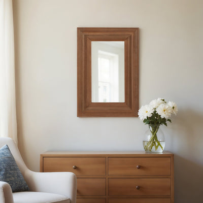 WOOD FRAME 24 X 36" WALL MIRROR, BROWN WB - Al Rugaib Furniture