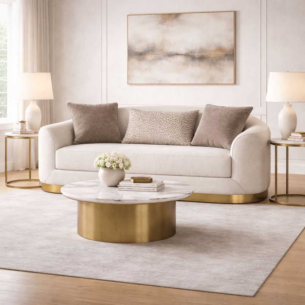 Wood Frame Upholstered Beige Loveseat KD Sofas & Loveseats| Magnussen