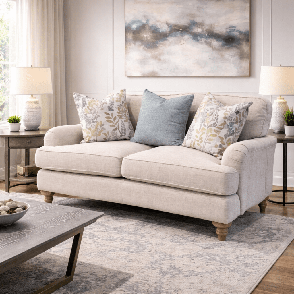 WOOD FRAME UPHOLSTERED BEIGE LOVESEAT KD / KD Sofas & Loveseats| Magnussen