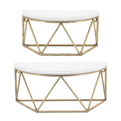 WOOD / METAL 16" L DEMILUNE WALL SHELF, WHITE - Al Rugaib Furniture