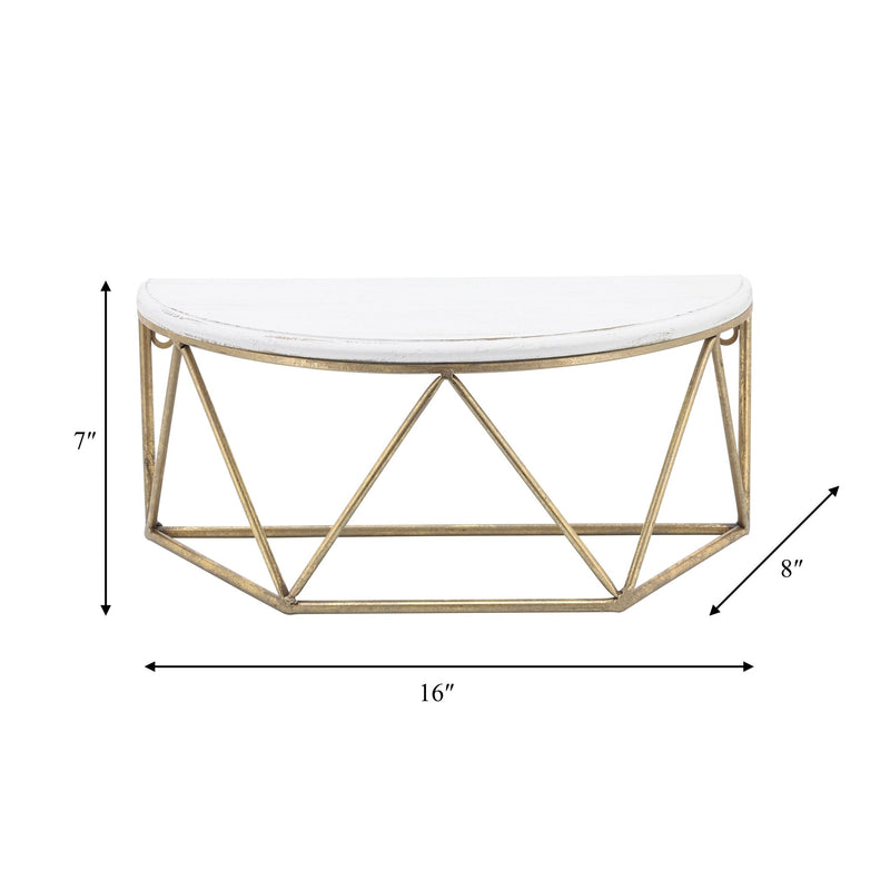 WOOD / METAL 16" L DEMILUNE WALL SHELF, WHITE - Al Rugaib Furniture