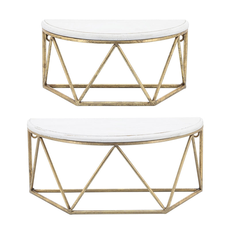 WOOD / METAL 16" L DEMILUNE WALL SHELF, WHITE - Al Rugaib Furniture