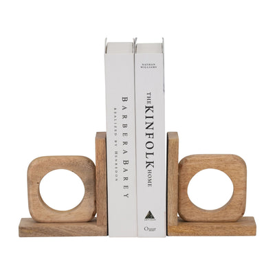 WOOD, S/2 5" CUT OUT SQAURE BOOKEND, NATURAL - Al Rugaib Furniture