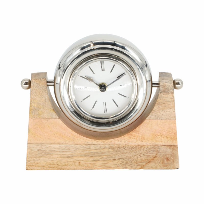 WOOD,7"H,LOCK - ON - STAND TABLE CLOCK,NICKEL - Al Rugaib Furniture