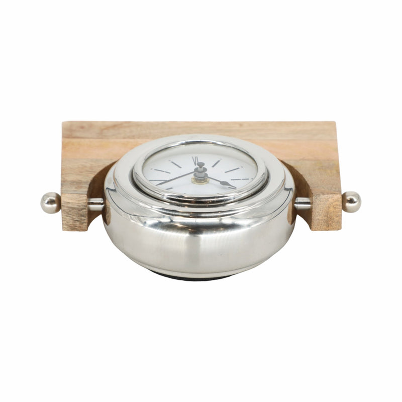 WOOD,7"H,LOCK - ON - STAND TABLE CLOCK,NICKEL - Al Rugaib Furniture