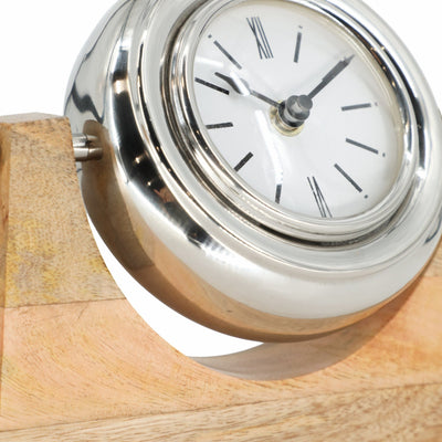 WOOD,7"H,LOCK - ON - STAND TABLE CLOCK,NICKEL - Al Rugaib Furniture