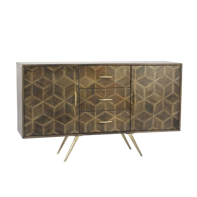 WOODEN 55" CABINET W/BRASS INLAY, BROWN, KD - Al Rugaib Furniture