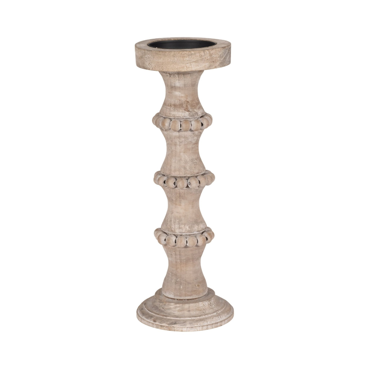 WOODEN 15" BANDED BEAD CANDLEHOLDER, DISTRESSED IV Candle Holders| Sagebrook Home