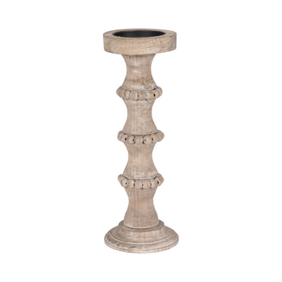 WOODEN BANDED BEAD CANDLEHOLDER, DISTRESSED - Al Rugaib Furniture