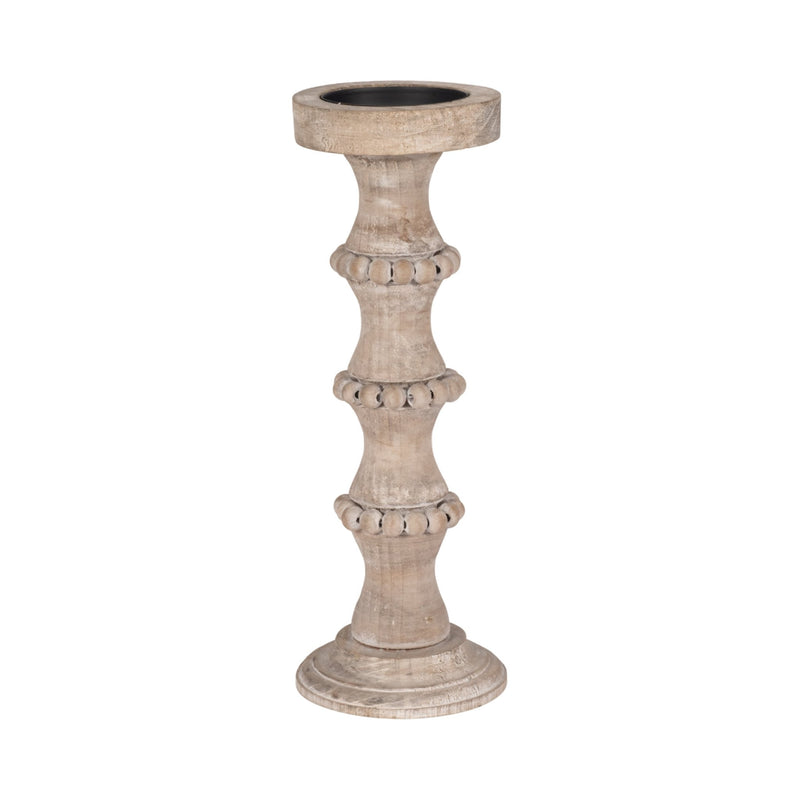 WOODEN BANDED BEAD CANDLEHOLDER, DISTRESSED - Al Rugaib Furniture