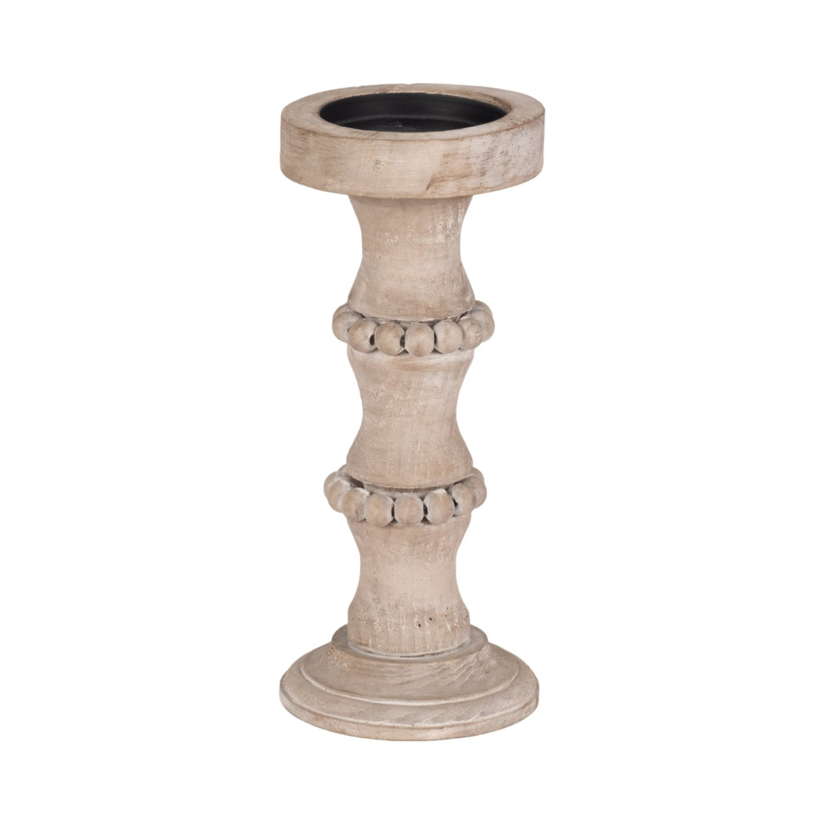 WOODEN 15" BANDED BEAD CANDLEHOLDER, DISTRESSED IV Candle Holders| Sagebrook Home