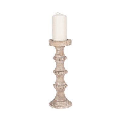 WOODEN BANDED BEAD CANDLEHOLDER, DISTRESSED - Al Rugaib Furniture