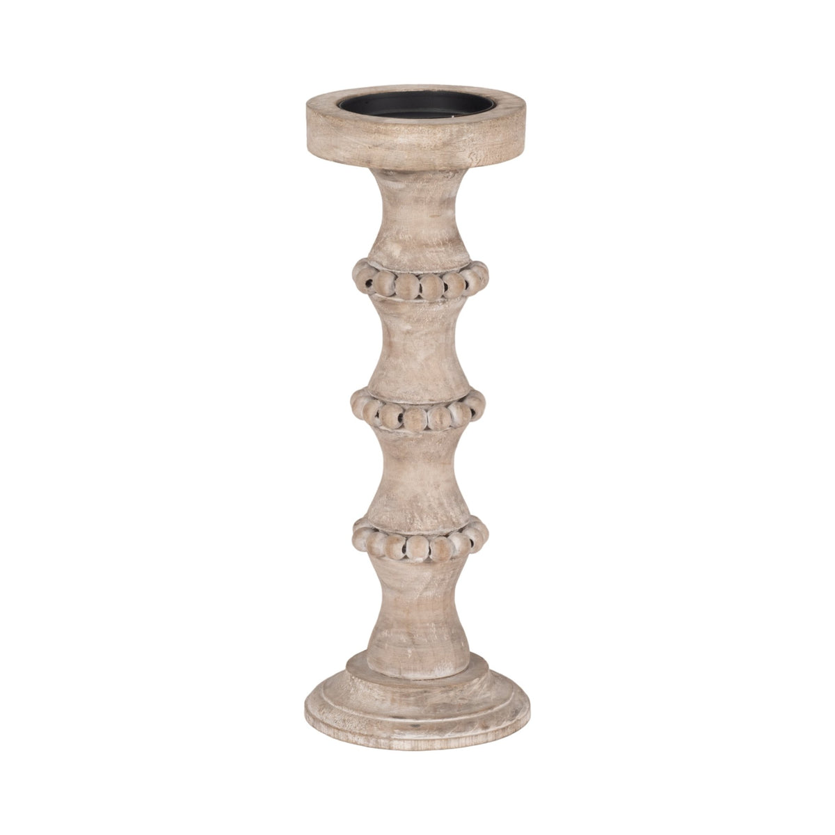 WOODEN 15" BANDED BEAD CANDLEHOLDER, DISTRESSED IV Candle Holders| Sagebrook Home