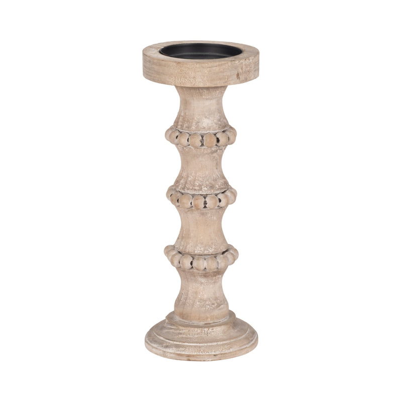 WOODEN BANDED BEAD CANDLEHOLDER, DISTRESSED - Al Rugaib Furniture