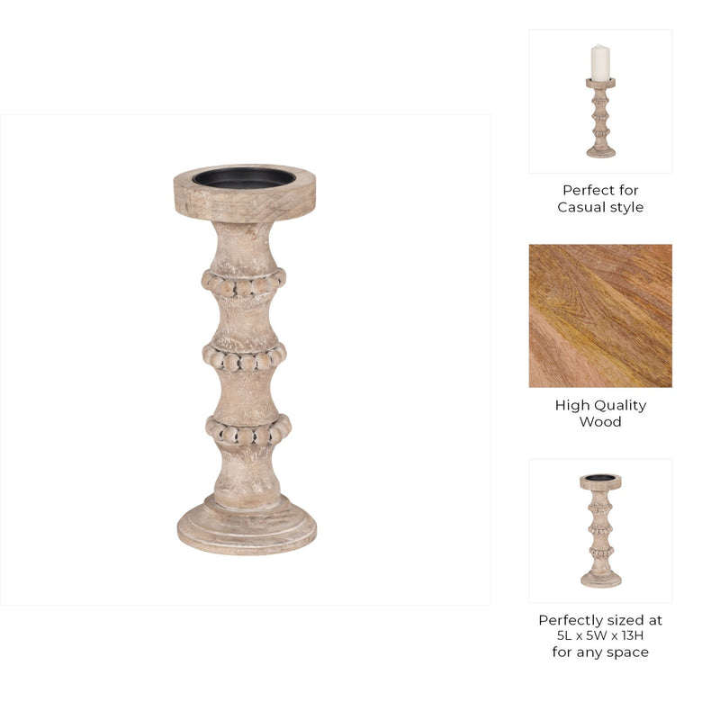 WOODEN BANDED BEAD CANDLEHOLDER, DISTRESSED - Al Rugaib Furniture
