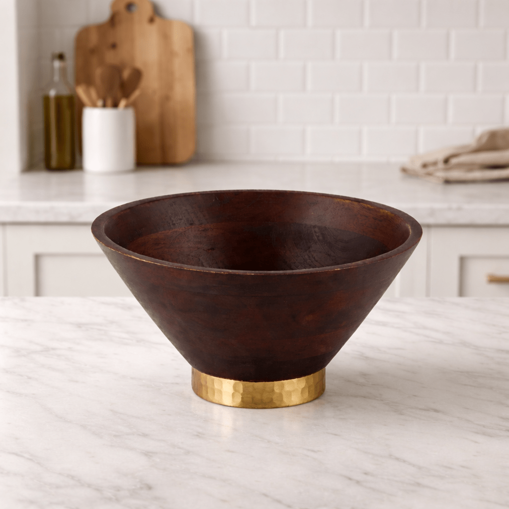Wooden Bowl with Metal Base Bowl| Roots Furniture