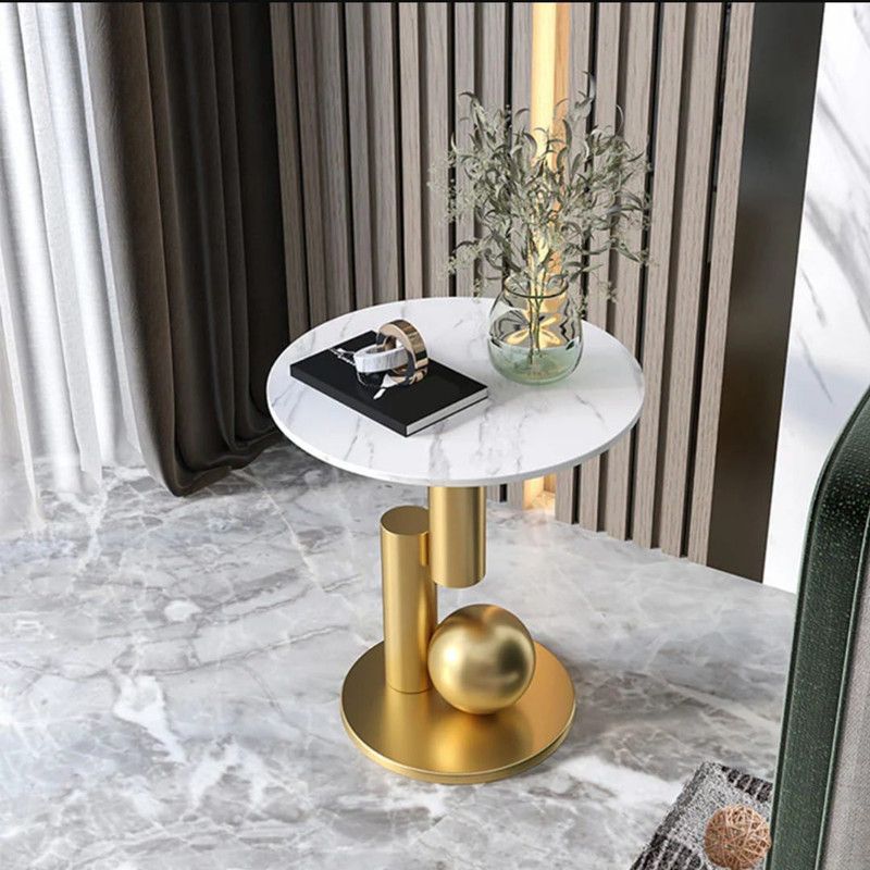Wooden Marble and Iron Side Table by Alhome - 35x55 cm Accent & End Tables| Alhome