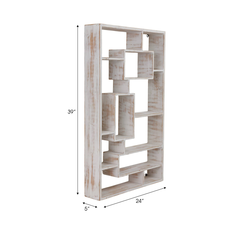 Wooden Multi - tier Wall Shelf, Whitewash - Al Rugaib Furniture