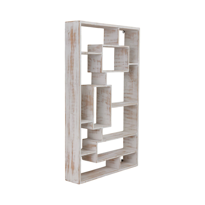 Wooden Multi - tier Wall Shelf, Whitewash - Al Rugaib Furniture