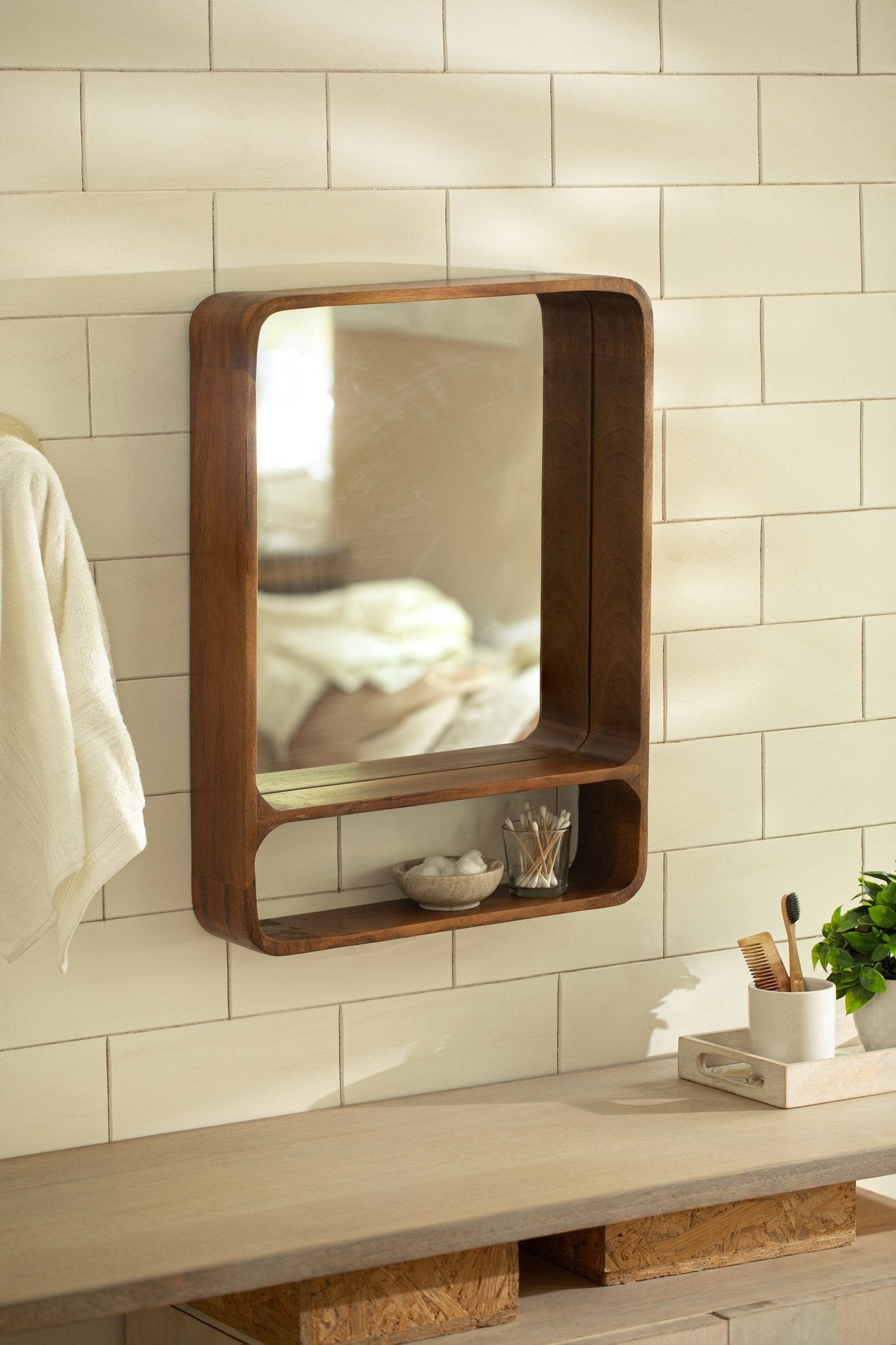 Wooden Wall Shelf With Mirror Mirrors| Roots Furniture