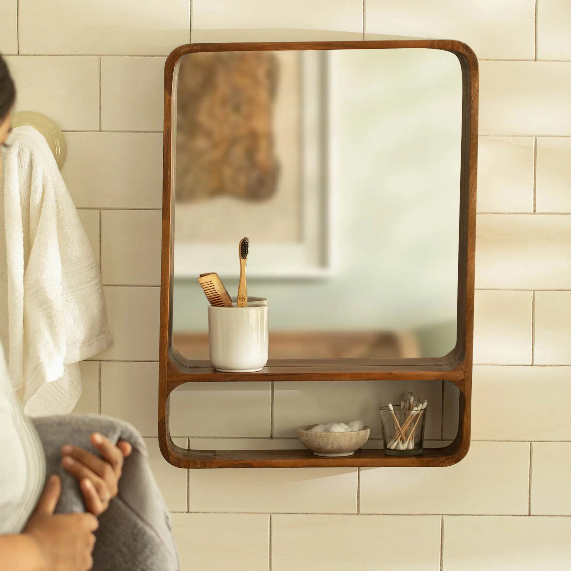 Wooden Wall Shelf With Mirror Mirrors| Roots Furniture