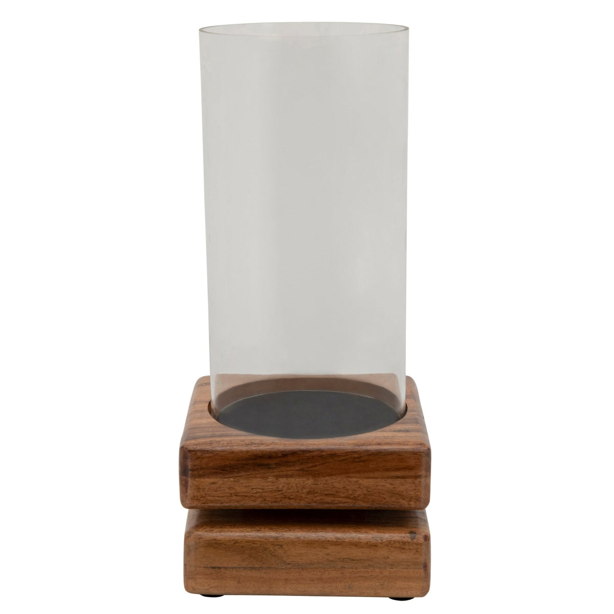 WOOD/GLASS 14" HURRICANE, BROWN Candle Holders| Sagebrook Home