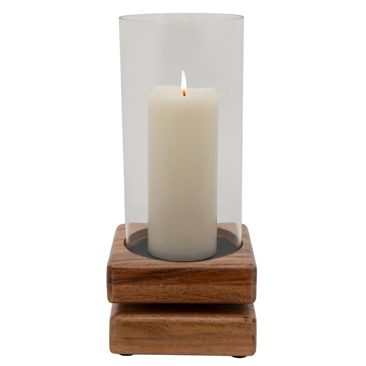 WOOD/GLASS 14" HURRICANE, BROWN Candle Holders| Sagebrook Home