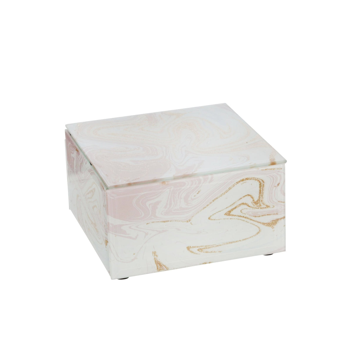 WOOD/GLASS 5" MARBLED BOX, PINK Box| Sagebrook Home