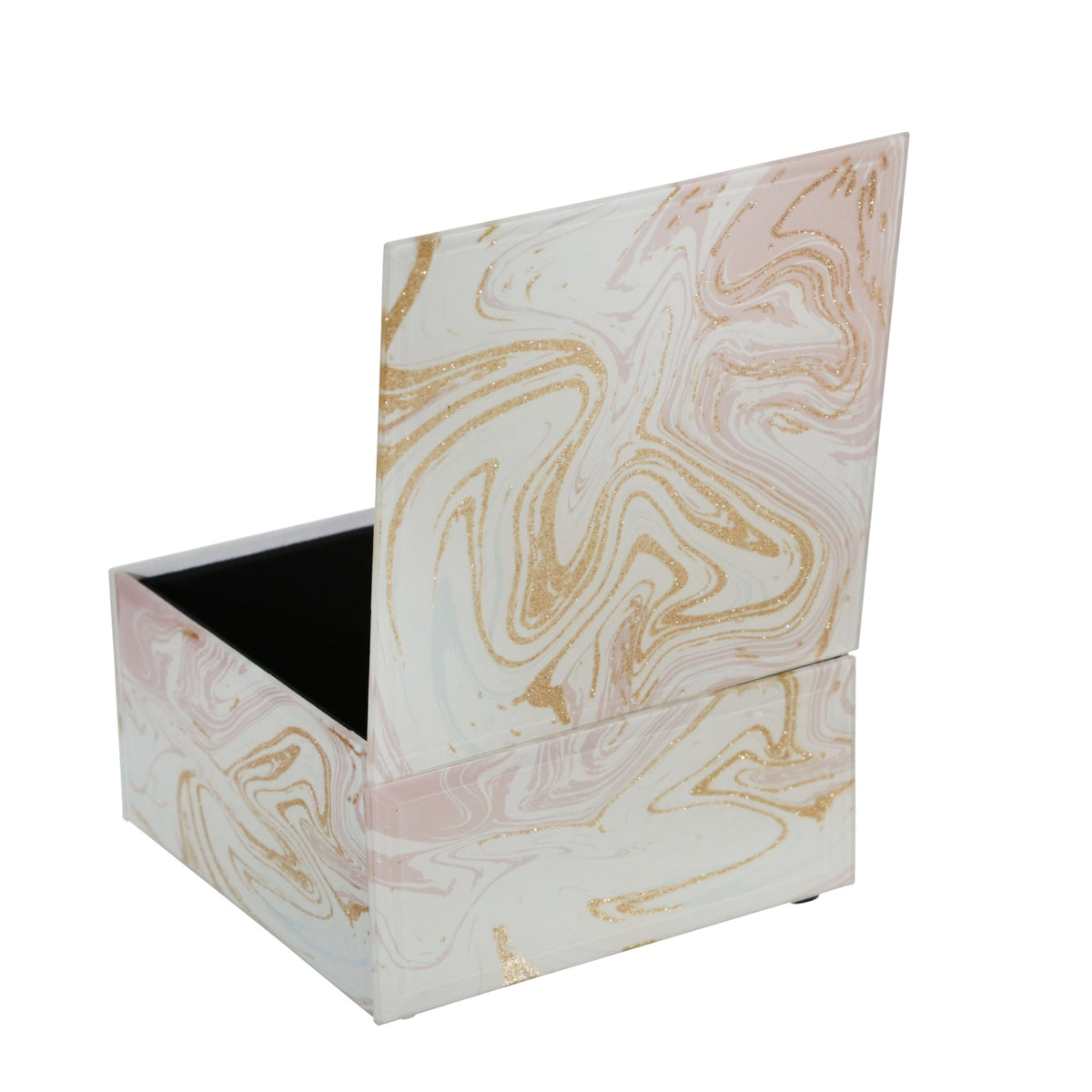WOOD/GLASS 5" MARBLED BOX, PINK Box| Sagebrook Home