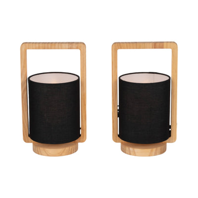 Wood,s/2,11"h, Cylndr Tbl Lmps,nature Wood/blk - Al Rugaib Furniture
