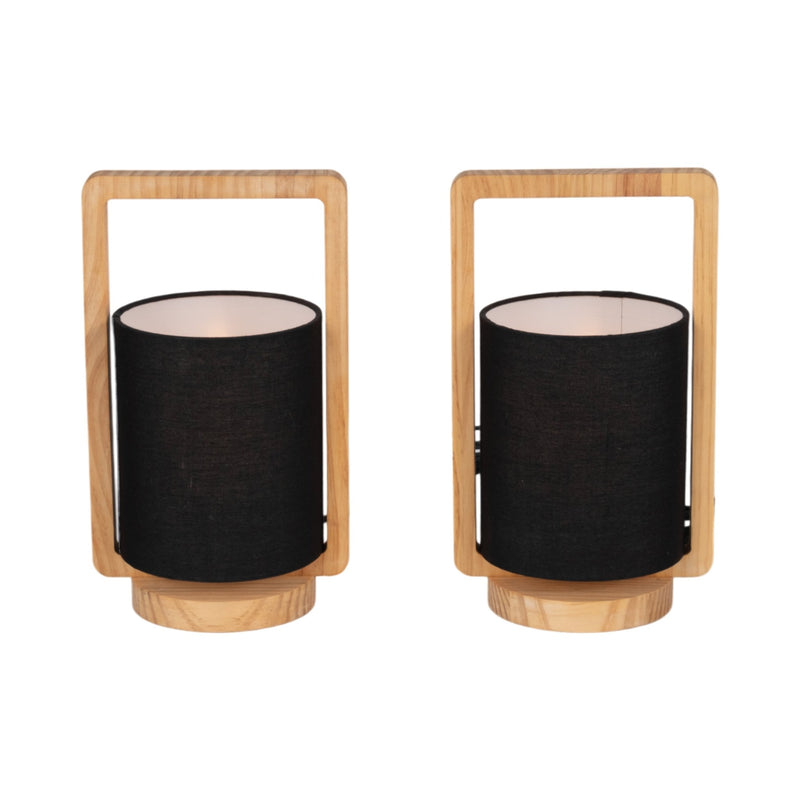 Wood,s/2,11"h, Cylndr Tbl Lmps,nature Wood/blk - Al Rugaib Furniture