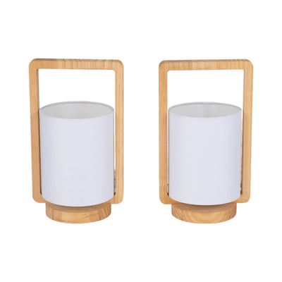 Wood,s/2,11"h, Cylndr Tbl Lmps,nature Wood/wht - Al Rugaib Furniture