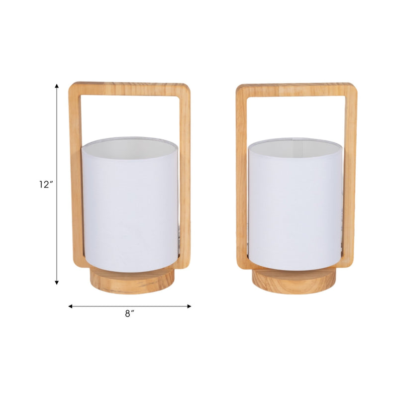 Wood,s/2,11"h, Cylndr Tbl Lmps,nature Wood/wht - Al Rugaib Furniture