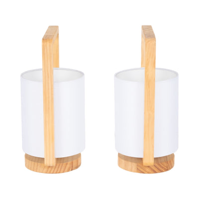 Wood,s/2,11"h, Cylndr Tbl Lmps,nature Wood/wht - Al Rugaib Furniture