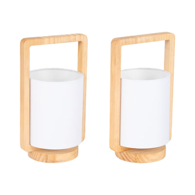 Wood,s/2,11"h, Cylndr Tbl Lmps,nature Wood/wht - Al Rugaib Furniture