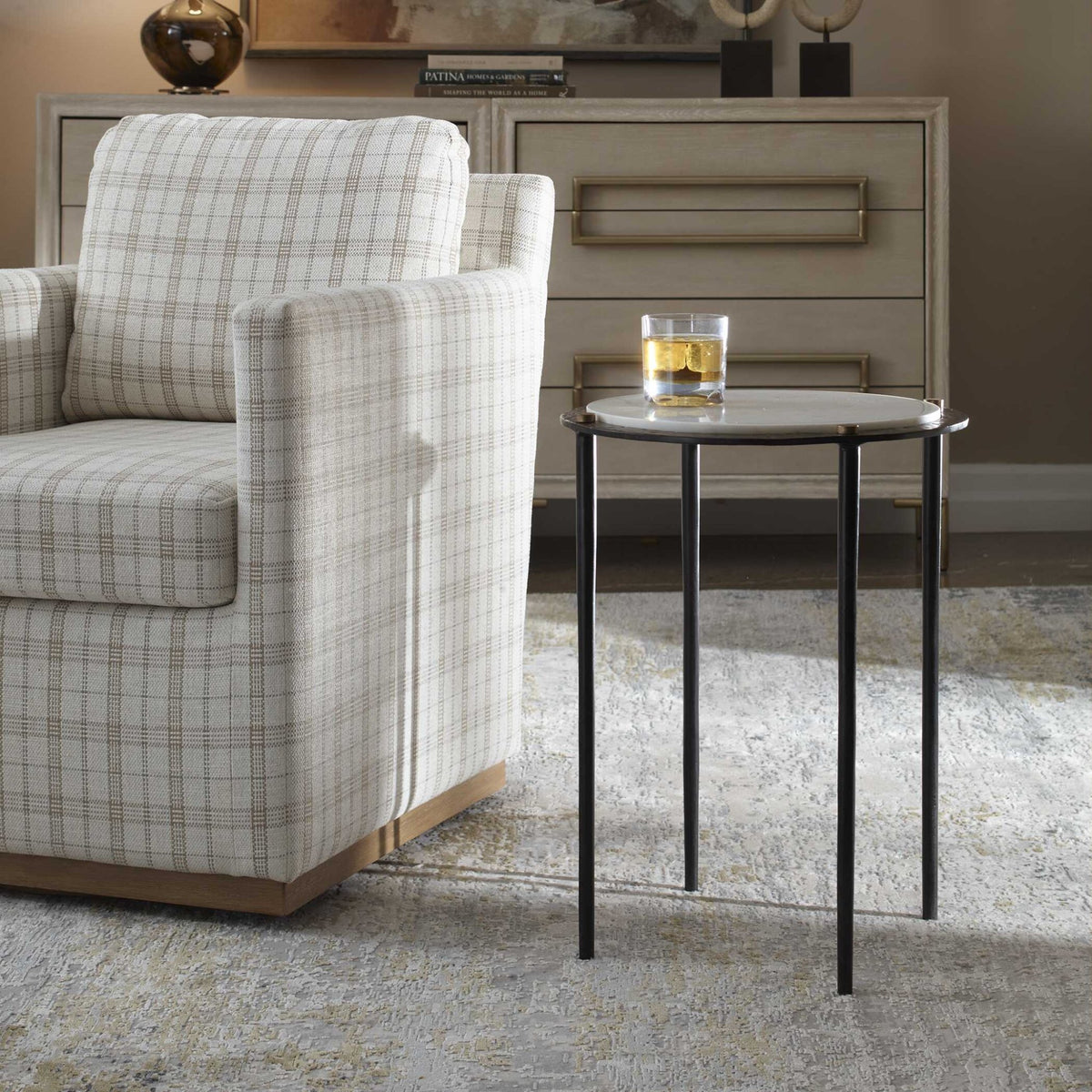 Wren Round White Marble Accent Table Accent & End Tables| Uttermost