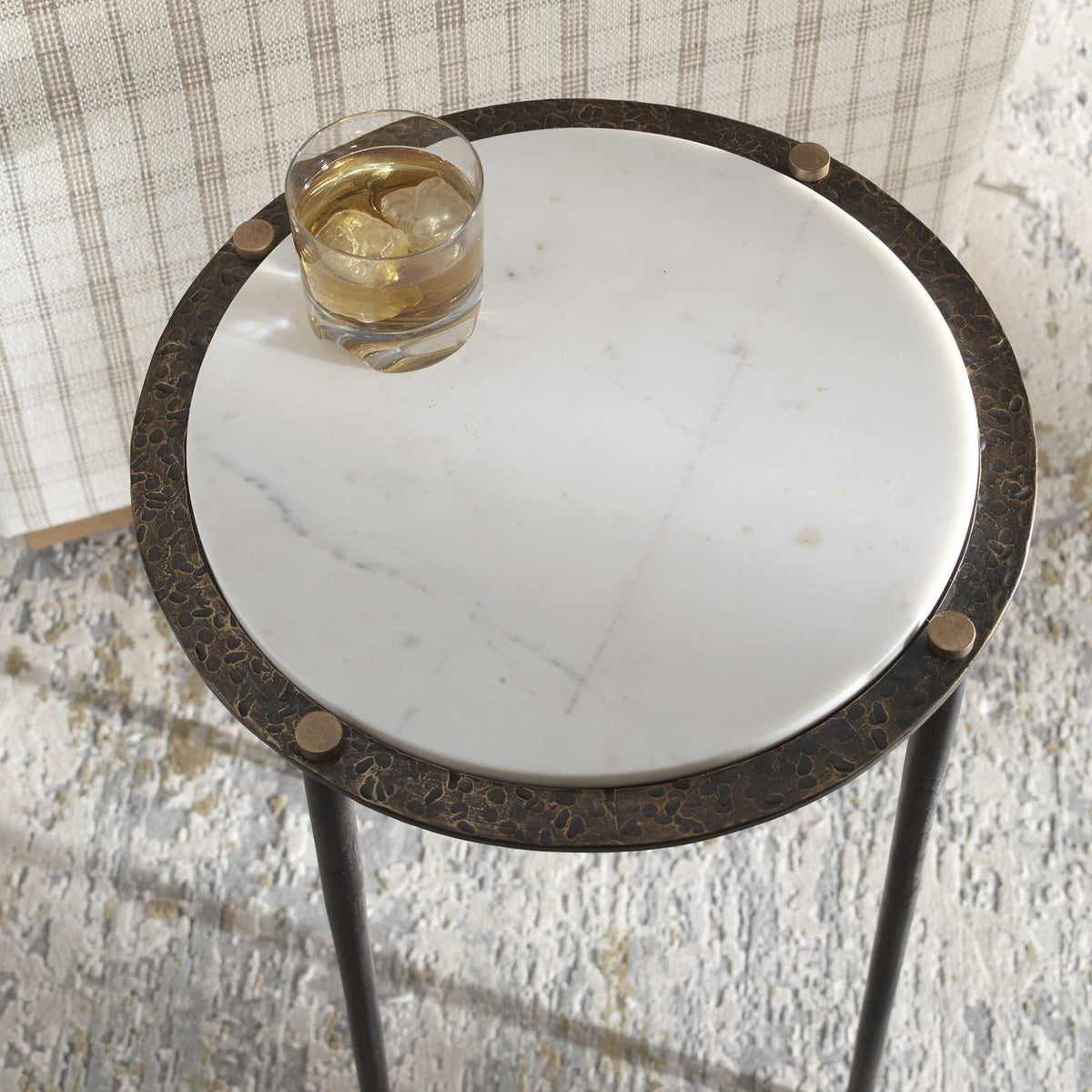 Wren Round White Marble Accent Table Accent & End Tables| Uttermost