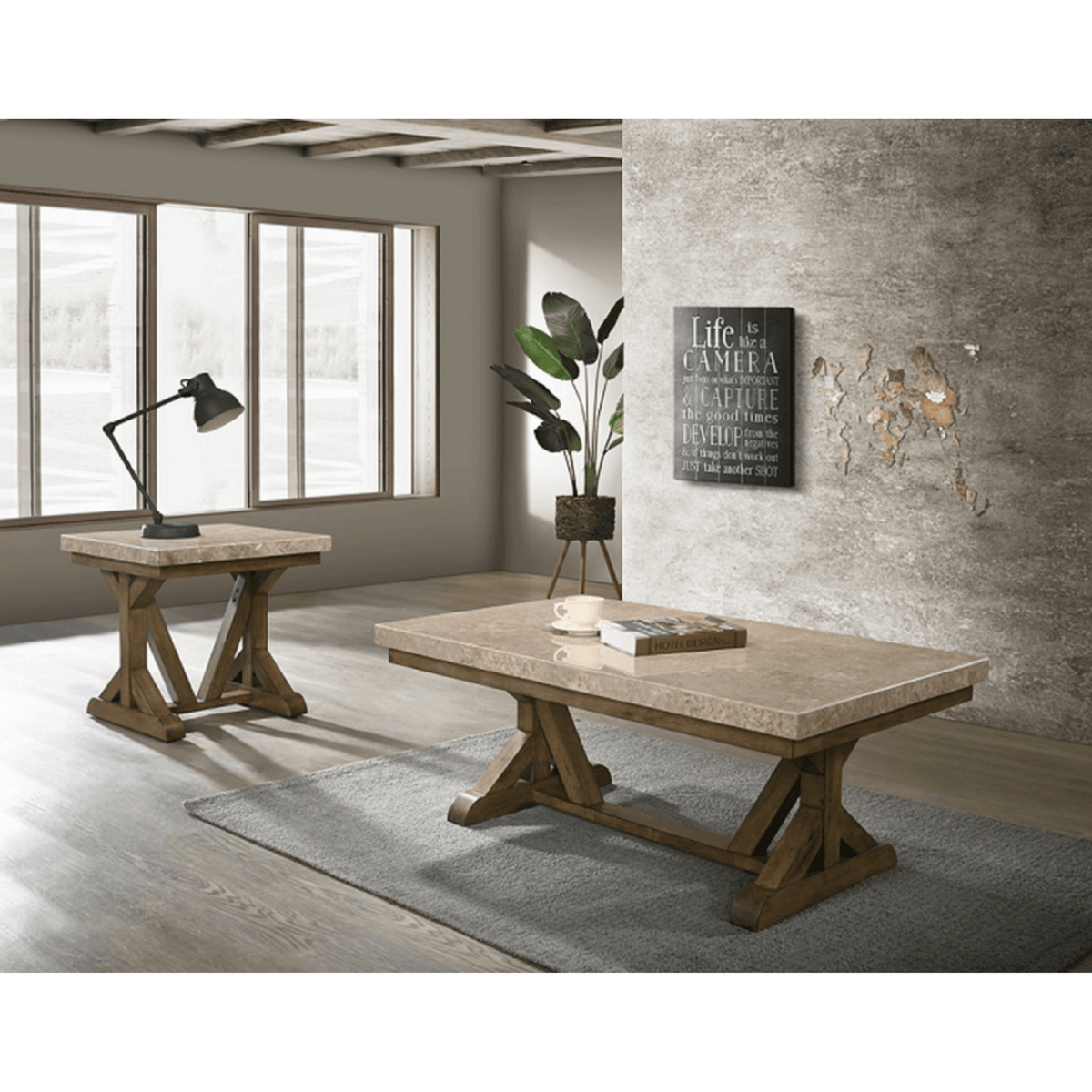 Xavier Brown Marble Top End Table Accent & End Tables| Roots Furniture