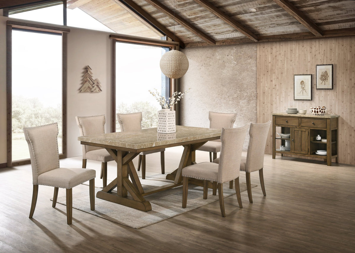 Xavier Marble Top Brown 6 Seater Dining Set Dining Room Sets| Roots Furniture