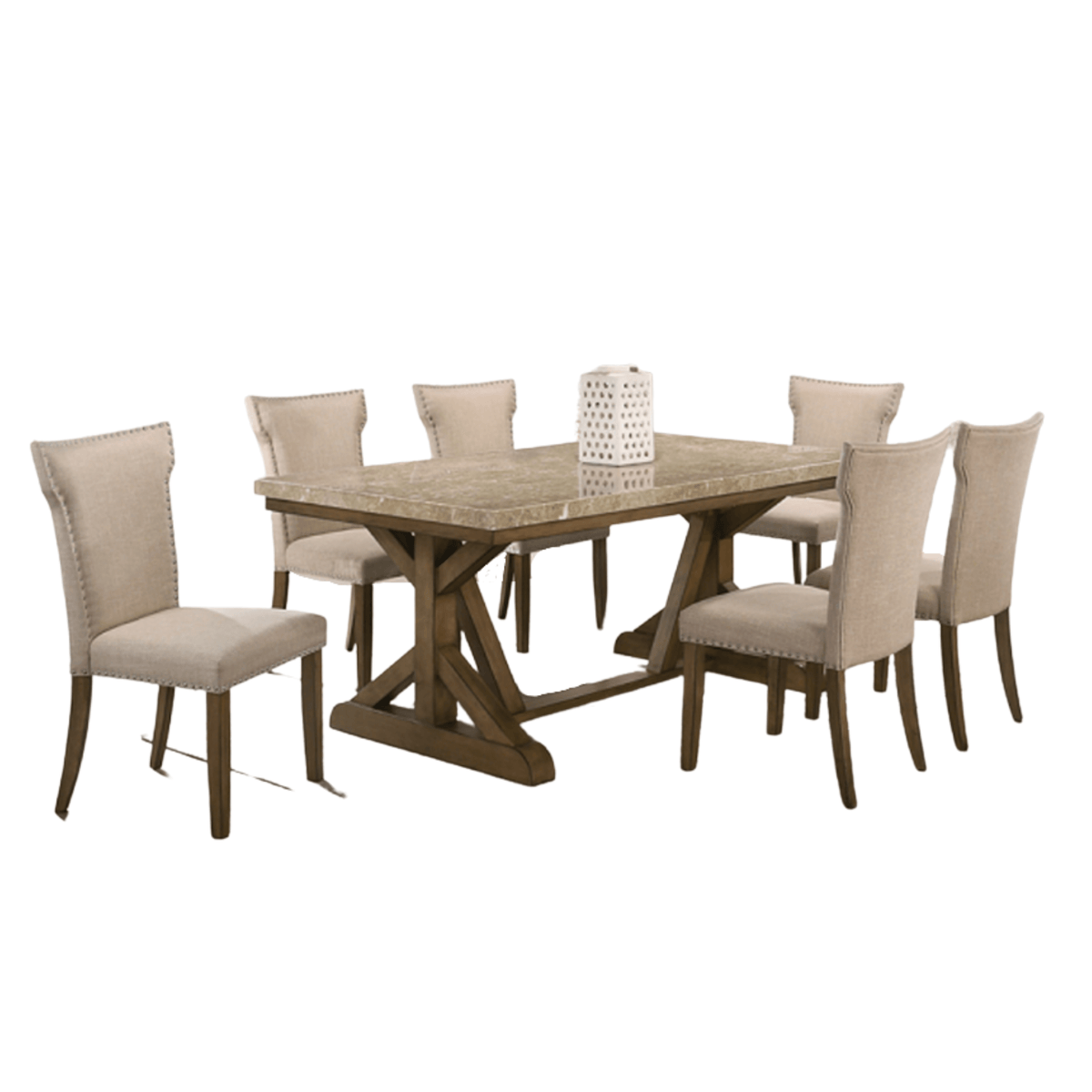 Xavier Marble Top Brown 6 Seater Dining Table Dining Tables| Roots Furniture