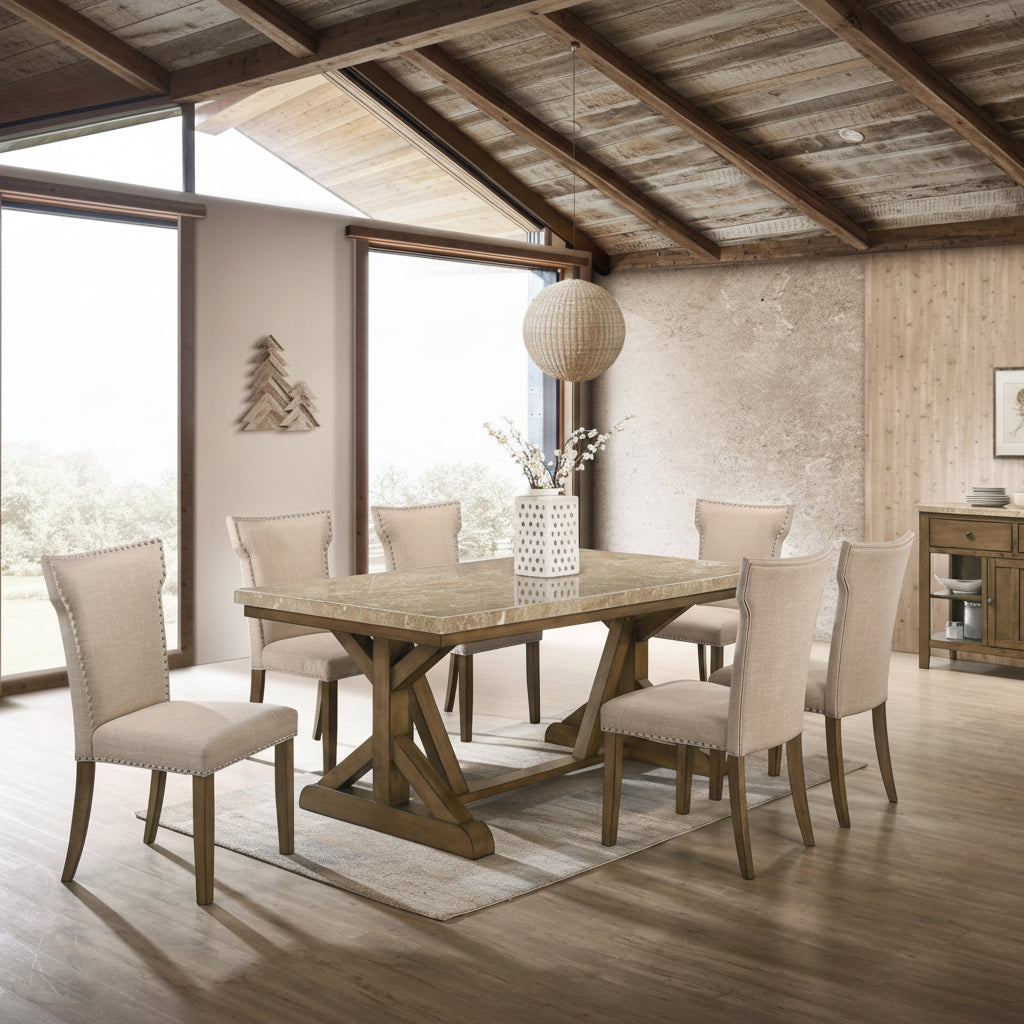 Xavier Marble Top Brown 6 Seater Dining Table Dining Tables| Roots Furniture