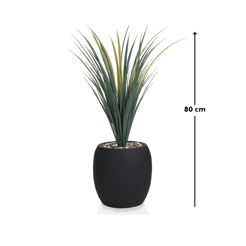 Yucca cactus tree with a fiberglass oval base consisting of a single branch, designed with green leaves that add a lively touch. Available colors: black spray. - Al Rugaib Furniture