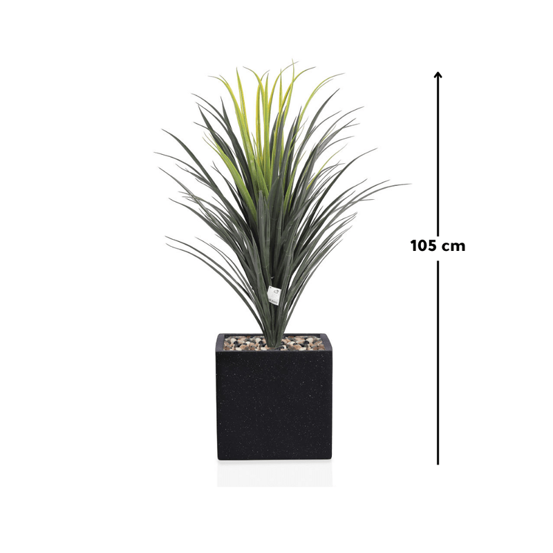 Yucca cactus tree with a square fiber pot consisting of a single branch, designed with green leaves that add a lively touch. Available colors: black spray Artificial Plants| Otath