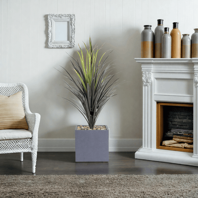Yucca cactus tree with a square fiber pot consisting of a single branch, designed with green leaves that add a lively touch. Available colors: gray spray. - Al Rugaib Furniture