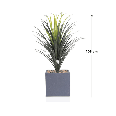 Yucca cactus tree with a square fiber pot consisting of a single branch, designed with green leaves that add a lively touch. Available colors: gray spray. - Al Rugaib Furniture