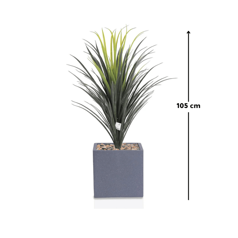 Yucca cactus tree with a square fiber pot consisting of a single branch, designed with green leaves that add a lively touch. Available colors: gray spray. - Al Rugaib Furniture
