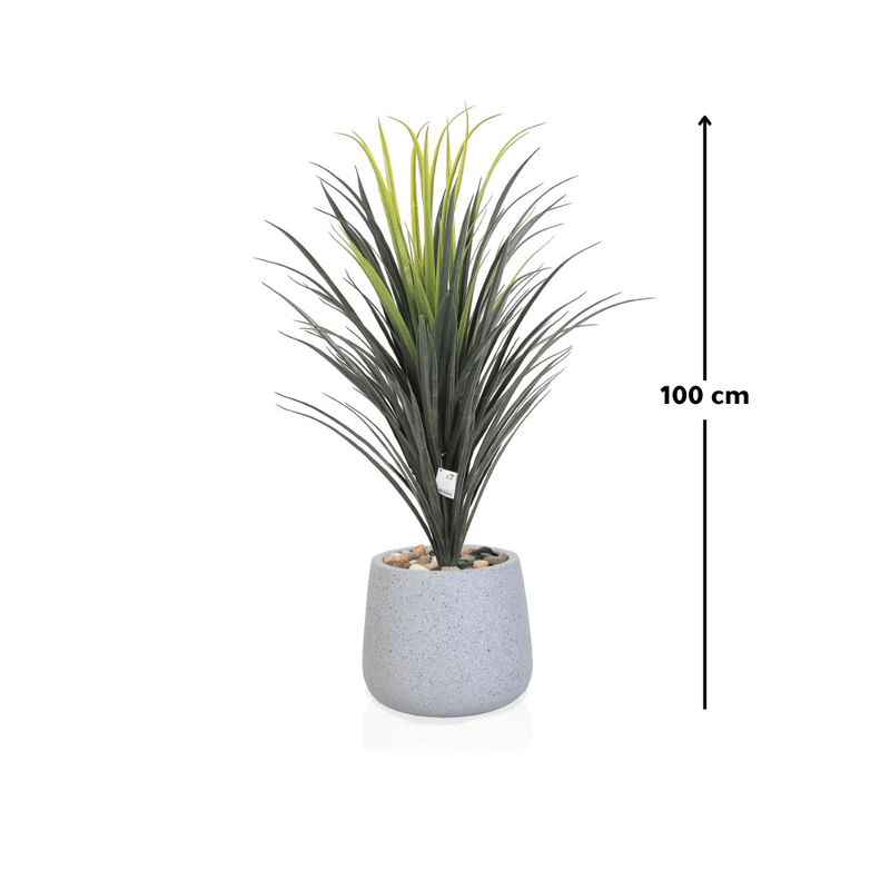 Yucca cactus tree with oval fiber pot consisting of a single branch, designed with green leaves that add a lively touch. Available colors: gray spray Artificial Plants| Otath